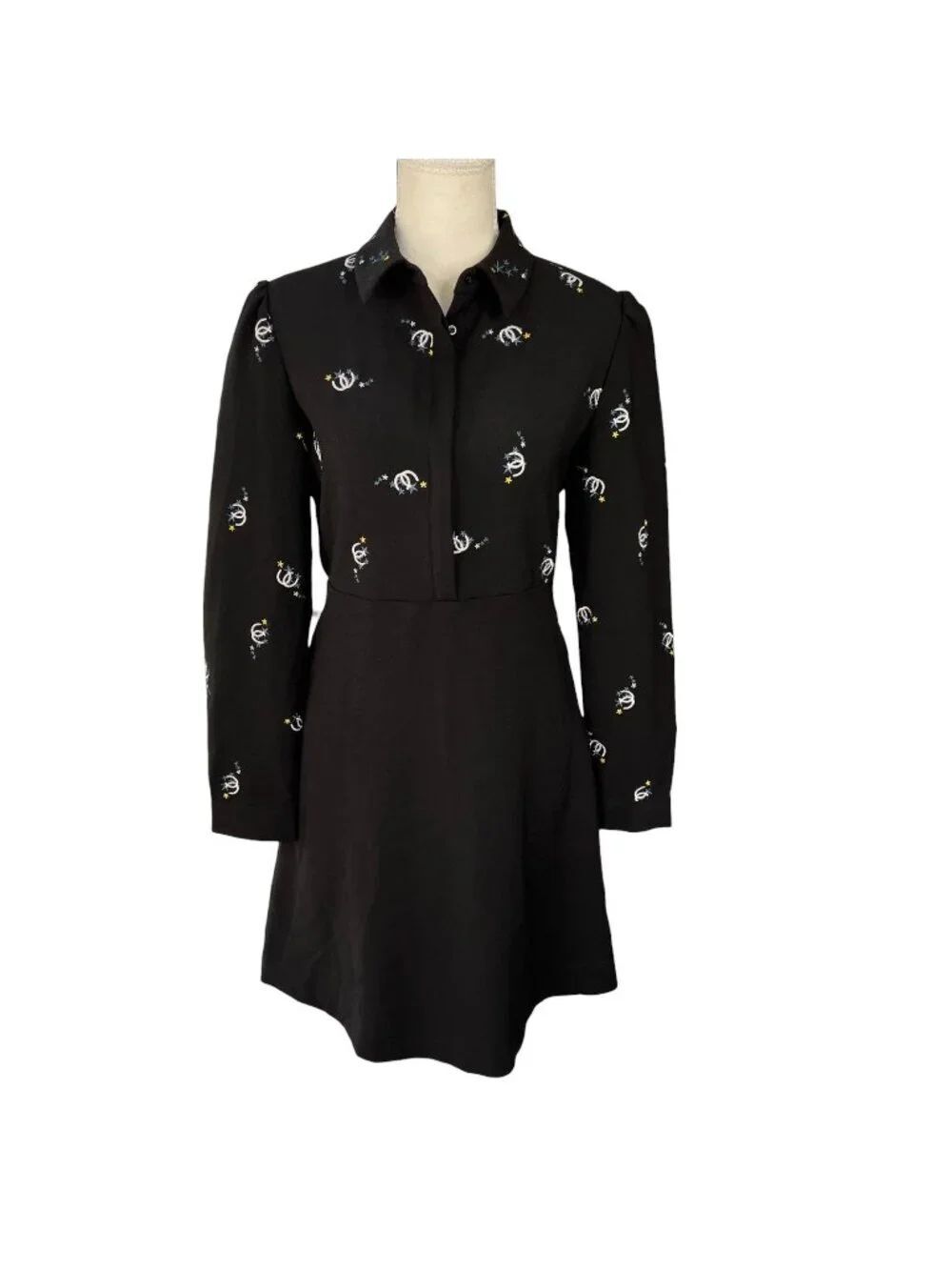 Maje NWT Riwest Horse Shoe Embroidered Long Sleeve Collared Mini Dress Size Med